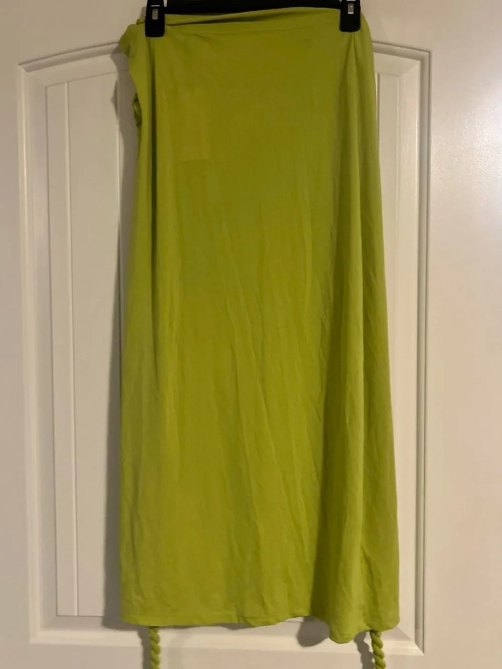 Micas NWT Neon Lime Green High-Slit Maxi Wrap Skirt with Braided Rope Ties Large
